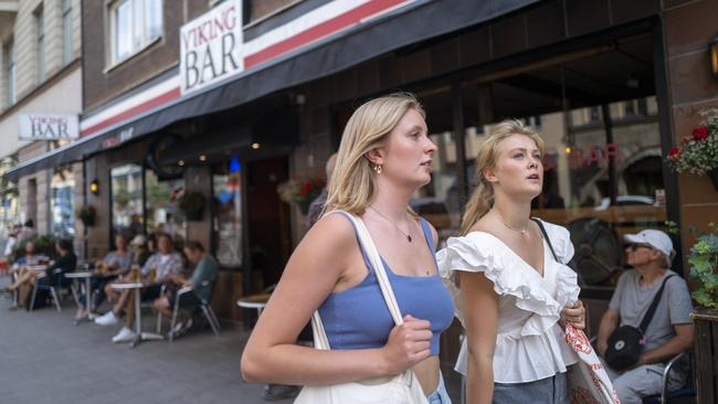 Julia Carlsson and Ellika Wohlfeil walk in Stockholm, Sweden. Picture: Getty Images