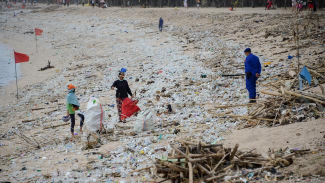 Rubbish washed up on Kuta beach, Bali. Picture: Sonny Tumbelaka/AFP