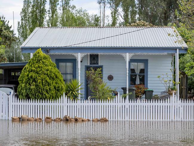 Flooded streets in Tinamba. Picture: Jason Edwards