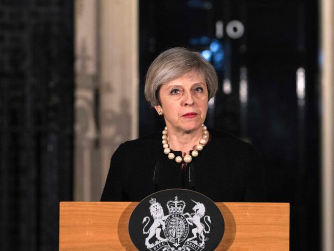 Speaking outside 10 Downing Street British Prime Minister Theresa May declared it the incident a “sick and depraved terrorist attack”. Picture: AFP