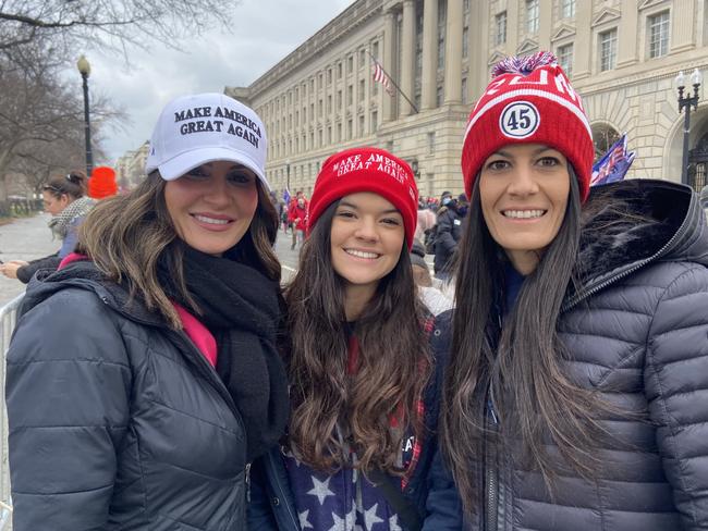 Emily Voitier (left) drove from Louisiana to pick up her niece Emma Collins (c) and sister Mandy Collins to support Donald Trump.