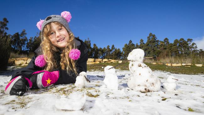 Isabella Braham enjoying the snow on Mt Wellington/kunanyi. Picture: Richard Jupe