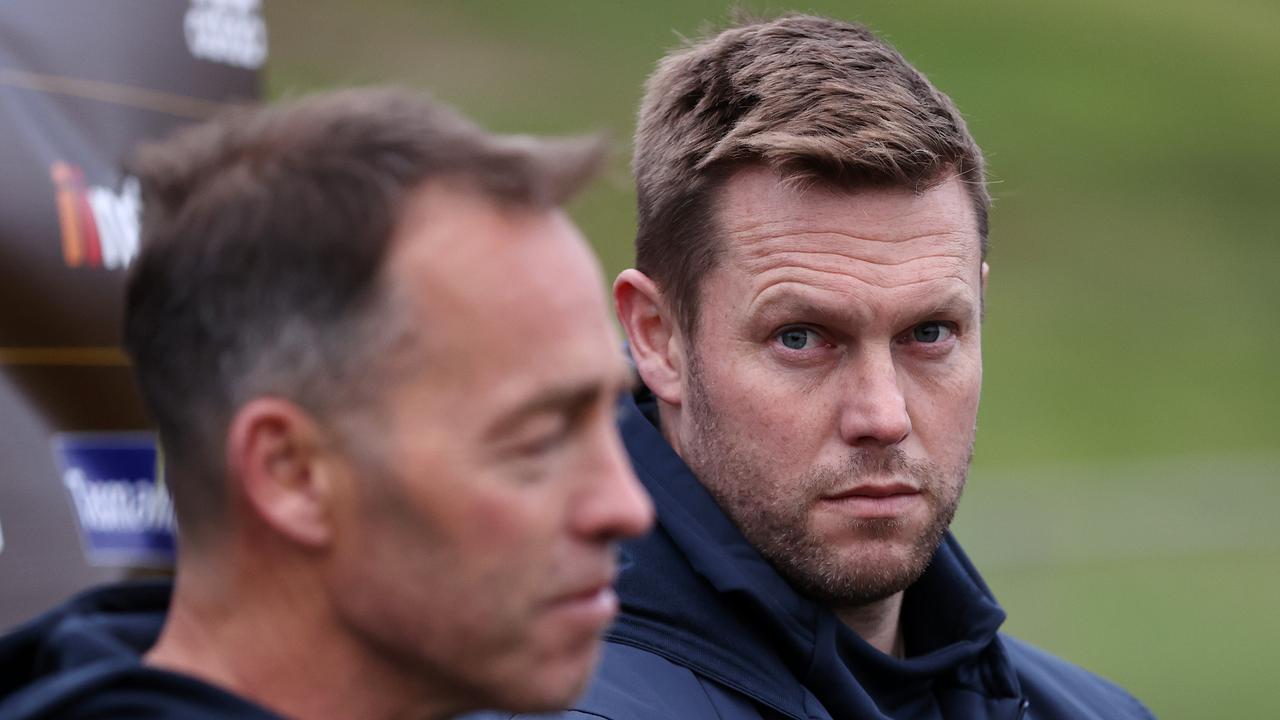 Alastair Clarkson and Sam Mitchell press conference announcing that Clarkson will step aside of the end of the 2021 season making way for Mitchell to take over. 29/07/2021. . Pic: Michael Klein