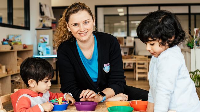 Sarah Yates-Taylor works as an early childhood educator at Goodstart Clearview in South Australia. Picture: Meaghan Coles