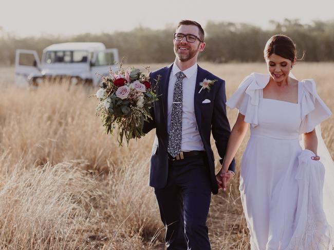 Craig Zonca and Jessica Hinchcliffe on their wedding day. Picture: Luke Going Photography