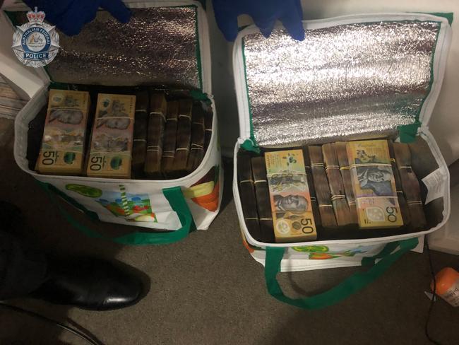 Cash seized in supermarket cooler bags as a result of Operation Ironside. Picture: Supplied