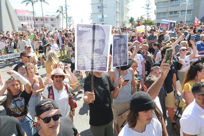 People in the Tweed are protesting the border restrictions. 22 August 2021 Coolangatta Picture by Richard Gosling