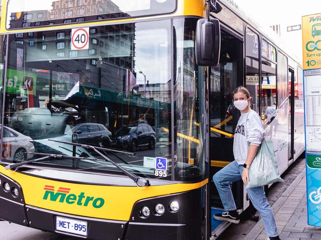 Elsie, aged 13 getting on a Metro Bus. Picture: Linda Higginson