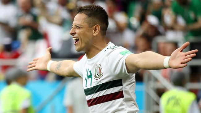 Javier Hernandez of Mexico celebrates. (Photo by Clive Mason/Getty Images)