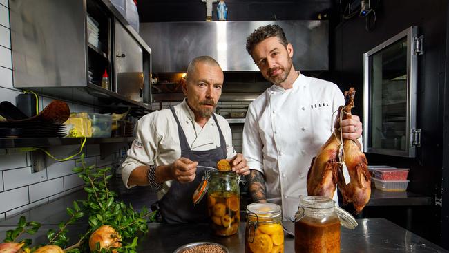 Chefs Simon Bryant and Jock Zonfrillo at Orana Restaurant in Adelaide for Tasting Australia.