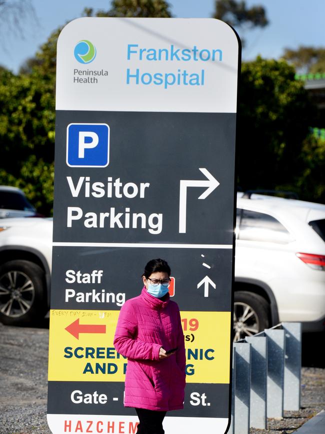 There has been a jump in reported cases of COVID-19 infections in recent weeks amongst medical staff at Melbourne’s Frankston Hospital. Picture: Andrew Henshaw