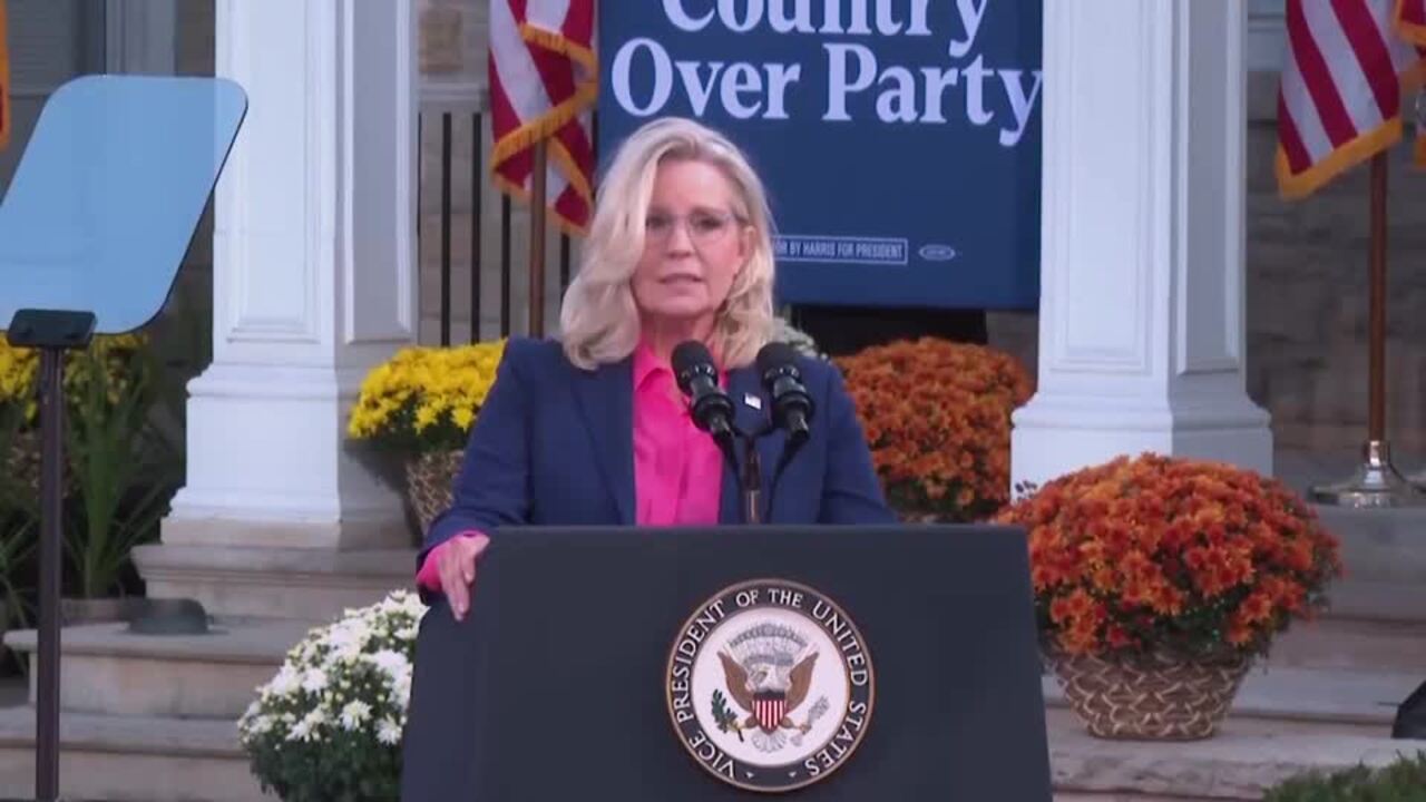 Liz Cheney, at Harris rally, says Trump on Jan 6 was 'depravity'