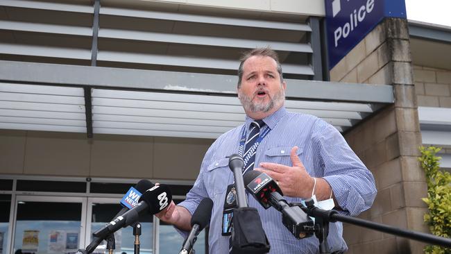 Far North Queensland police Detective inspector Kevin Goan speaks in front of the Mareeba Police Station on the Atherton Tablelands about the arrest of wanted fugitive Graham Gene Potter at a residential property at Ravenshoe on Monday, 21 February. Picture: Brendan Radke