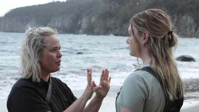 Katie Robertson working on the set of TV series The  Survivors - filmed in Tasmania - directing Shannon Berry who plays Bronte. FOR TASWEEKEND. Picture: Ursula Woods