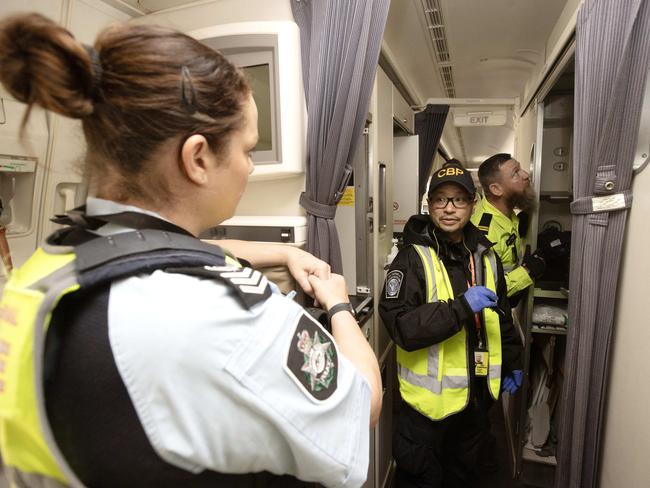 The ABF Melbourne Air Border Security team use scatter x-ray to search within aircraft panels for drugs. Picture: Andrew Tauber