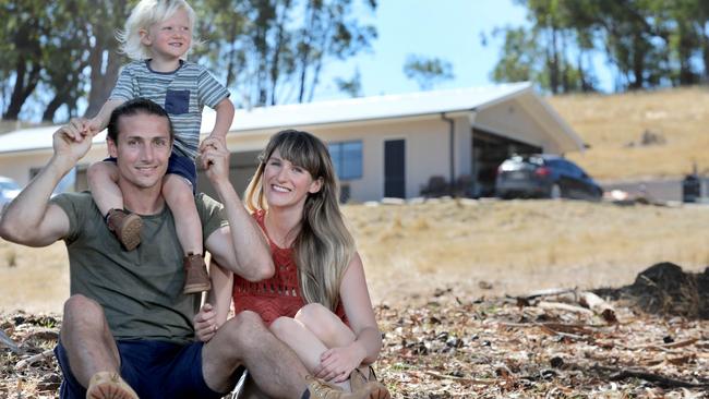 Adelaide United veteran Michael Marrone, with wife Melody and son Micah, at their Adelaide Hills property last year. Picture: Dean Martin