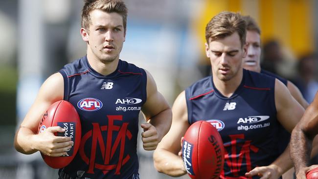 Jack Trengove runs laps at Melbourne training. Picture: Michael Klein