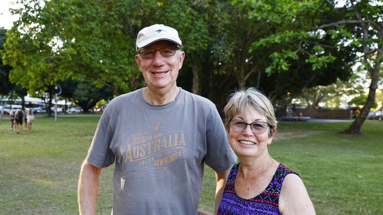 Colin Johnson and Jeanette Johnson attend the Cairns Pride Evening of Light at Forgarty Park on Sunday, part the 2023 Cairns Pride Festival. Picture: Brendan Radke