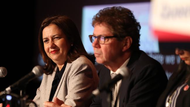 Premier Annastacia Palaszczuk with Queensland party president John Battams at the Brisbane Convention and Exhibition Centre. Picture: Liam Kidston