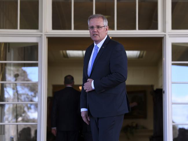 Australian Prime Minister Scott Morrison was in high spirits at the ceremony as he cracked several jokes. Picture: AAP/Lukas Coch