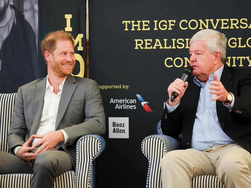 Prince Harry and Sir Keith Mills at the event. Picture: Getty Images