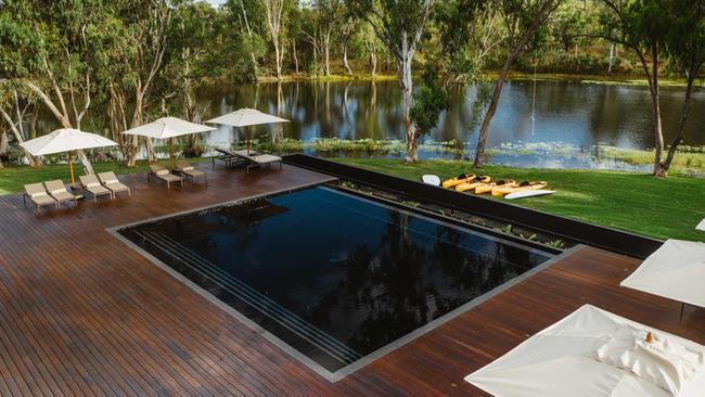 The black-tiled swimming pool at Mount Mulligan Lodge.