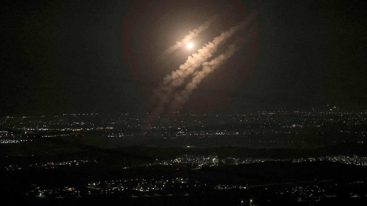 Projectiles above the Israeli city of Ashdod on October 1. Picture: AFP