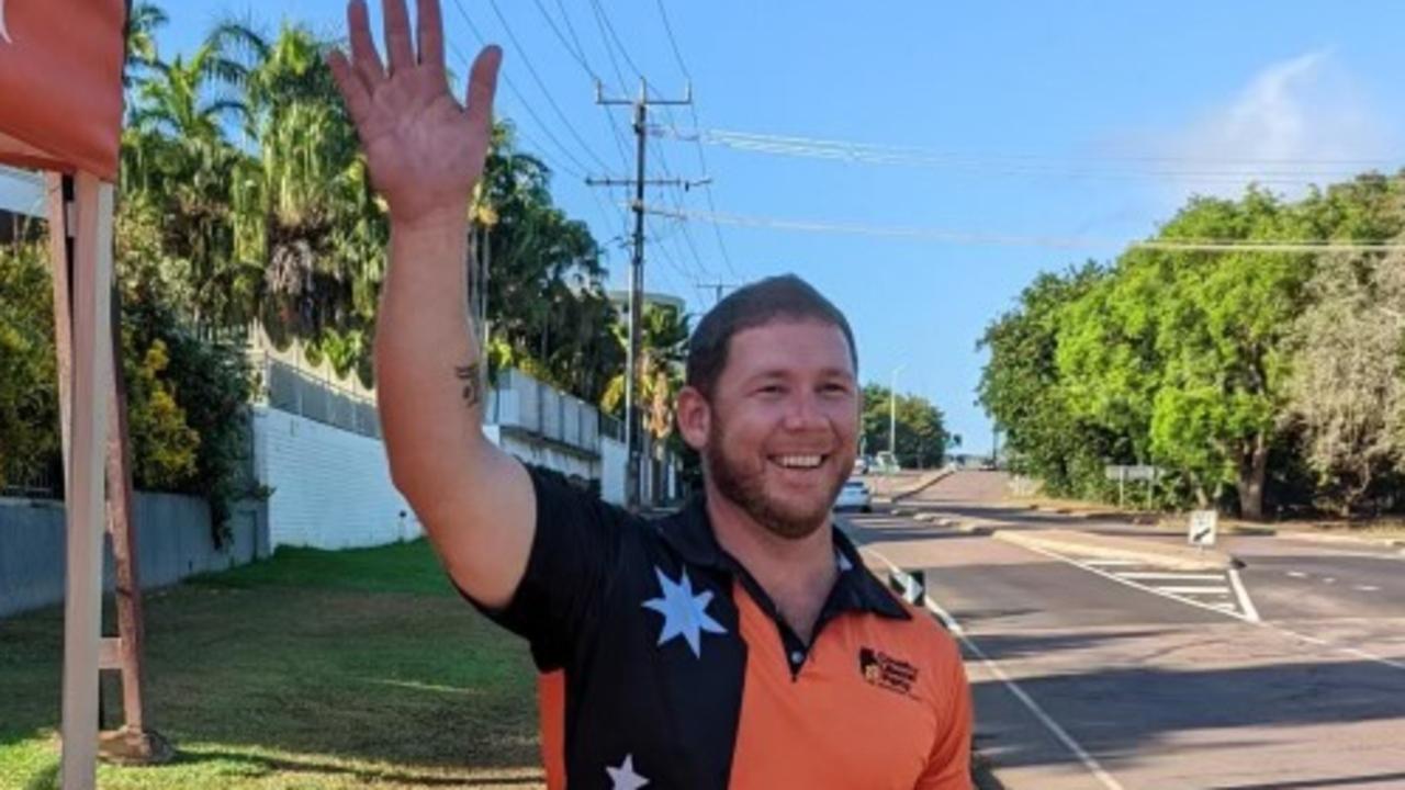 Ben Hosking was gifted a lucky mud crab as he campaigned for the Fannie Bay election. Picture: Supplied