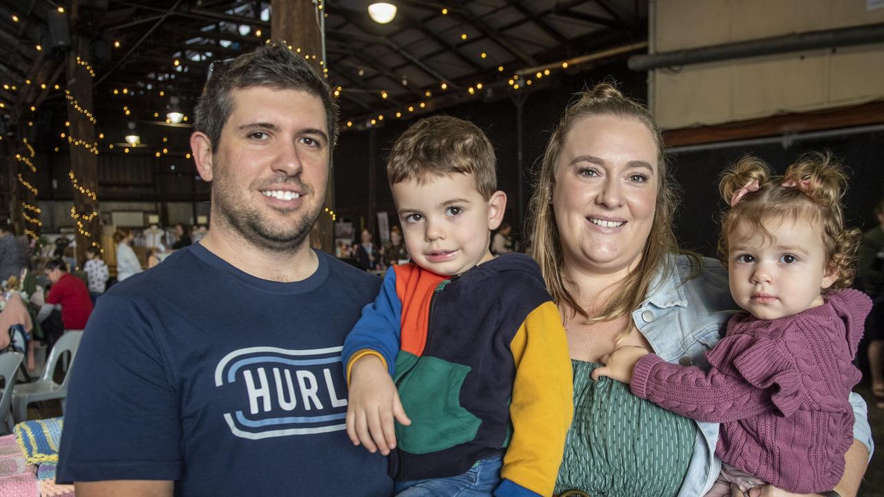 (from left) Simon, Daniel, Kristy and Stella Weier. Mums &amp; Bubs Expo at the Makers Market Toowoomba. Sunday, May 15, 2022. Picture: Nev Madsen.