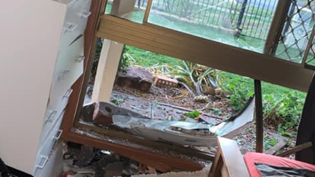 The crash scene from inside a bedroom where the stolen 4WD came to rest.