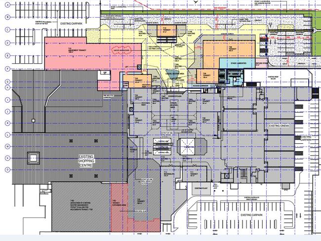 The development plans of the second level which include the existing cinema and McDonald’s. A new “open plaza” (in yellow) forms part of the revamp.