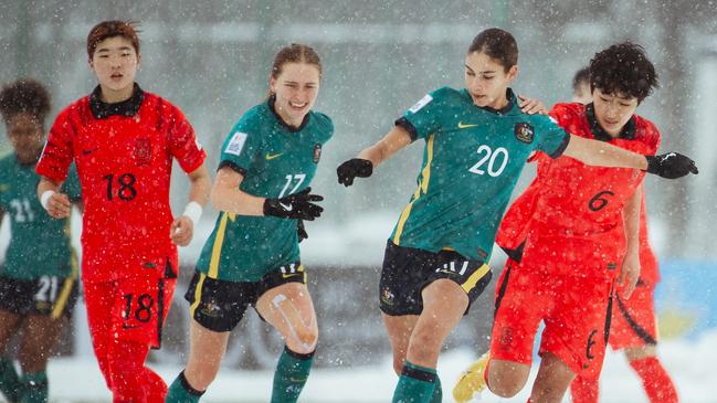 Young Matildas  confronted with a snow covered pitch in Uzbekistan for their opening their-20 Women’s Asian Cup campaign