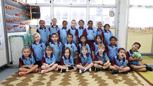 My First Year 2025 - Bentley Park College Prep Class B. Back Row: Oolana, Olivia-May, Julius, Barry, Martin, Selemiah, Kingston, Summer Middle Row: Lyanna, Clayton, Ronnie, Joe, Emily, no name supplied Front Row: Brooklyn, Shylah-Jean, Byron, no name supplied, Jake. Picture: Brendan Radke