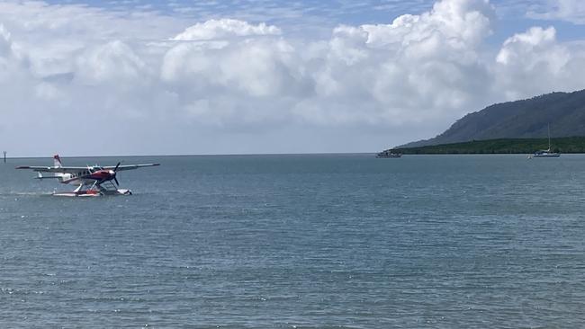 The "P2-WET" Sea Plane comes in to land at Trinity Inlet before heading to PNG to service remote communities. Picture: Angus McIntyre