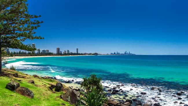 The Gold Coast skyline visible from Burleigh Heads, Queensland.