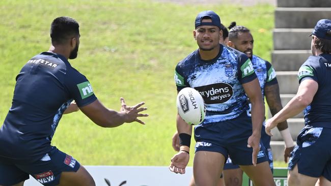 Stephen Crichton twinged his hamstring at a Blues training session. Picture: Grant Trouville/NRL Photos