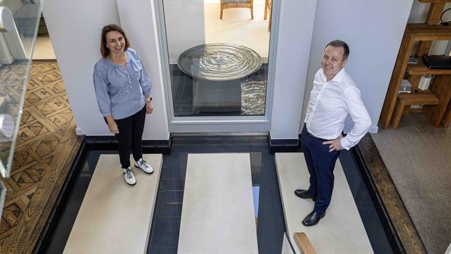 Stephanie and Gary Pyne at their house in Cottesloe. Picture: Colin Murty