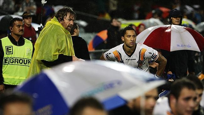 Benji Marshall waits to return from the sin bin. 