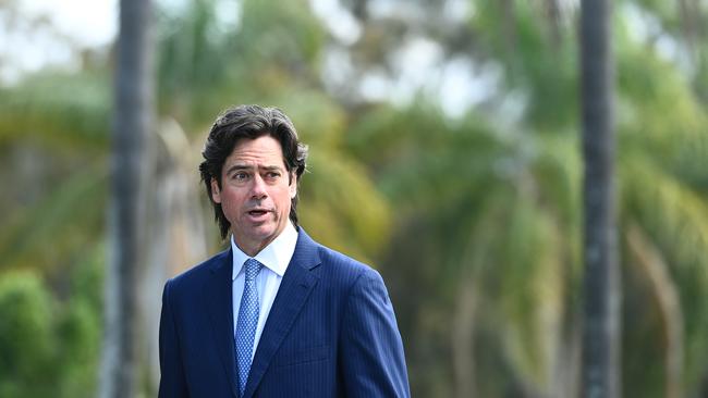 GOLD COAST, AUSTRALIA – SEPTEMBER 02: AFL Chief Executive Gillon McLachlan speaks during a press conference announcing to media from the Queensland Quarantine Hub that the 2020 AFL Grand Final will be played at the Gabba on September 02, 2020 in Gold Coast, Australia. (Photo by Quinn Rooney/Getty Images)