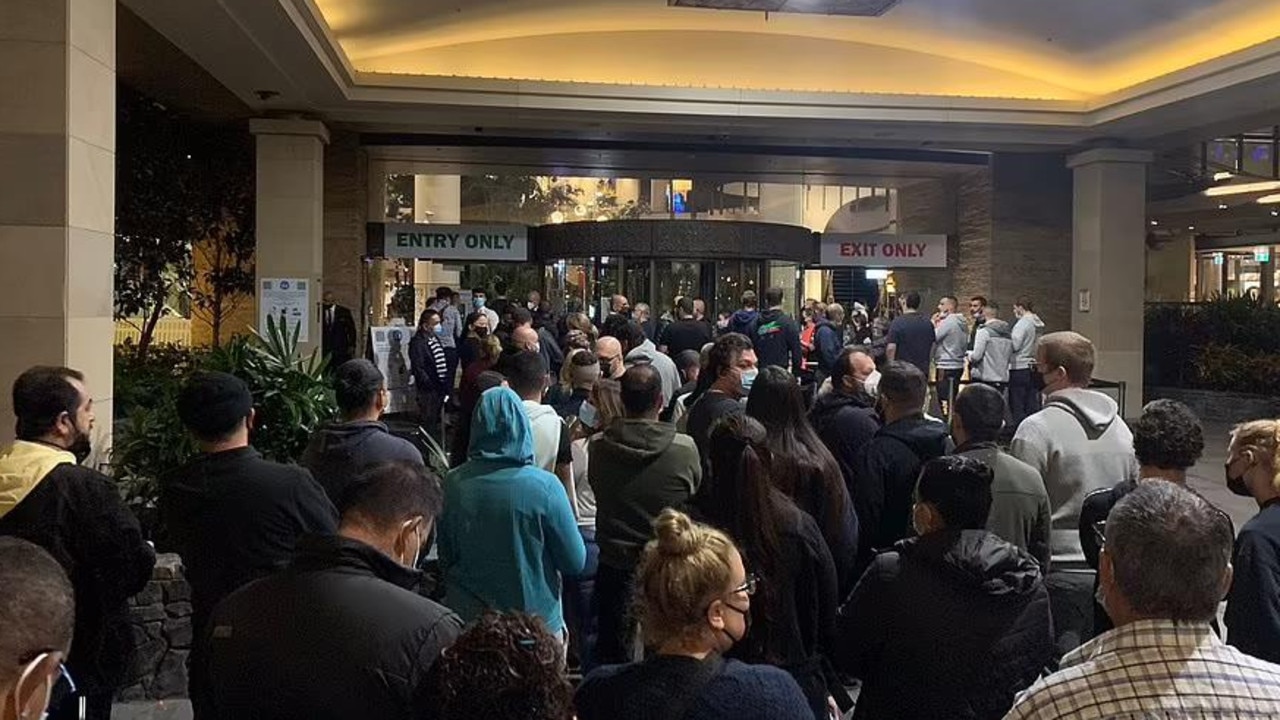 Dozens queue for Canterbury Leagues Club. Picture: Billydiak/Twitter