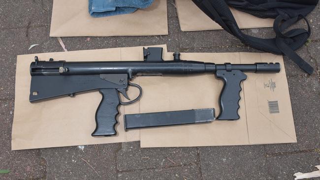 Police allege a sub-machine gun found hidden in a Rostrevor Park was destined to be used to commit a murder. Picture SA Police