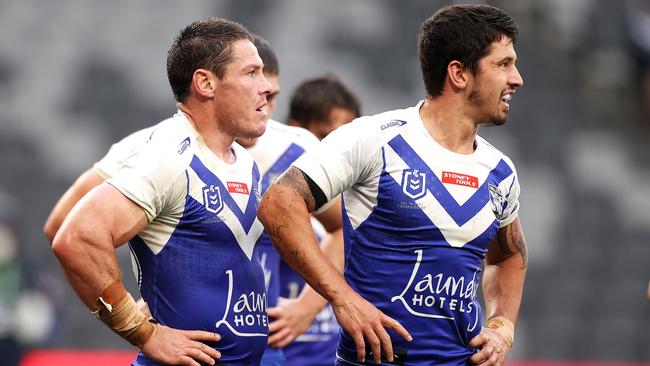 Josh Jackson and Jeremy Marshall-King after conceding yet another try (Photo by Mark Kolbe/Getty Images)