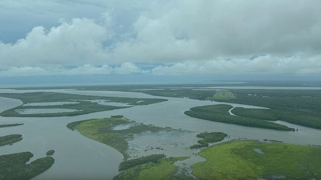 Search teams have been using drones, helicopters, and foot patrols to cover the area near the Aurukun boat ramp, focusing on the mouth of the Ward, Watson, and Archer Rivers. Picture: QPS.