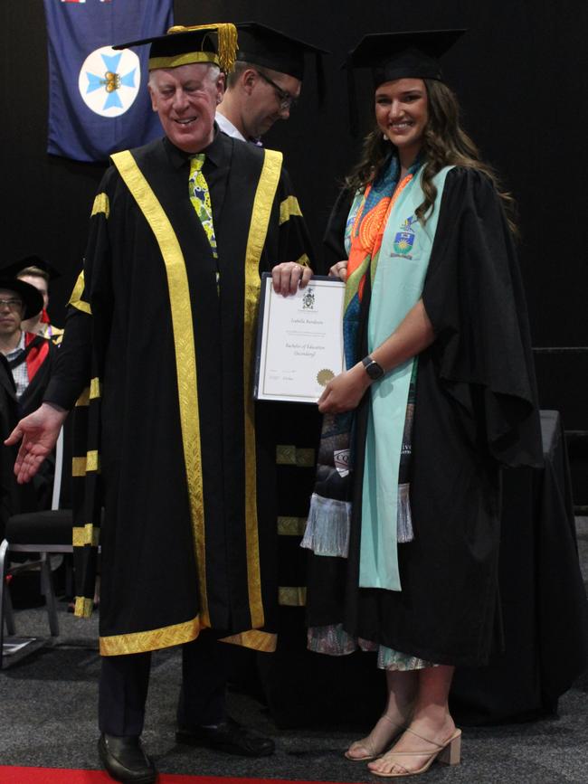 Isabella Bundensen graduated with a Bachelor of Education (Secondary) at the CQUniversity graduation ceremony in Bundaberg on December 14, 2023.