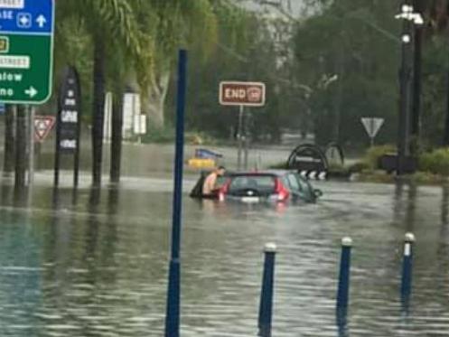 A supplied image obtained on Wednesday, December 16, 2020, shows the flooded CBD of Lismore, NSW. The township received nearly 100mm of rainfall on Wednesday afternoon. MUST CREDIT: Chris Kitchener.