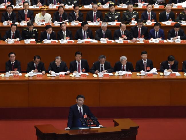 China’s President Xi Jinping gives his speech at the opening session of the Chinese Communist Party’s national congress at the Great Hall of the People in Beijing. Picture: Wang Zhao/AFP