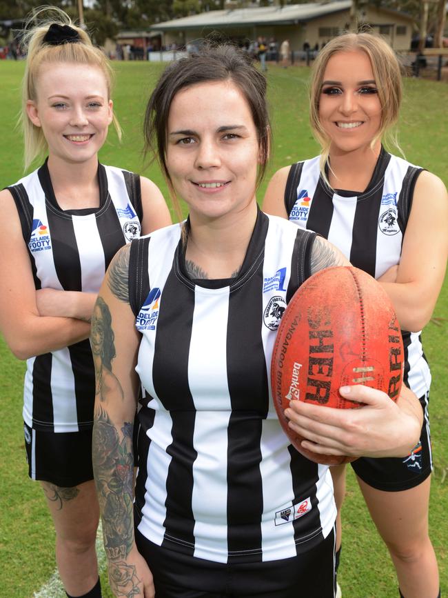 Salisbury’s Kyra Hickey, Kayla Anderson and Shantera Zeneli. Can the Magpies snare the double chance this weekend? Picture: AAP/Brenton Edwards.