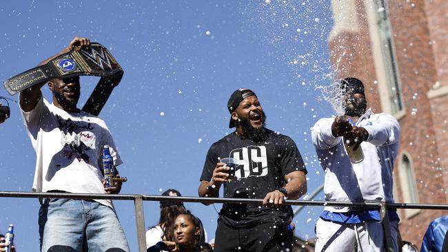 The Los Angeles Rams’ Super Bowl party goes into overdrive at their victory parade. Picture: AFP