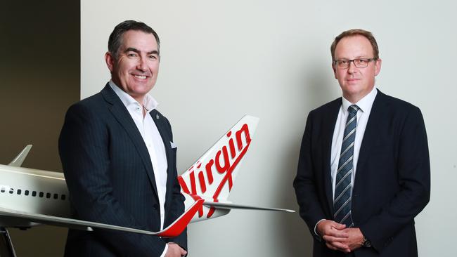 Virgin Australia CEO Paul Scurrah and administrator Vaughan Strawbridge of Deloitte. Picture: John Feder.