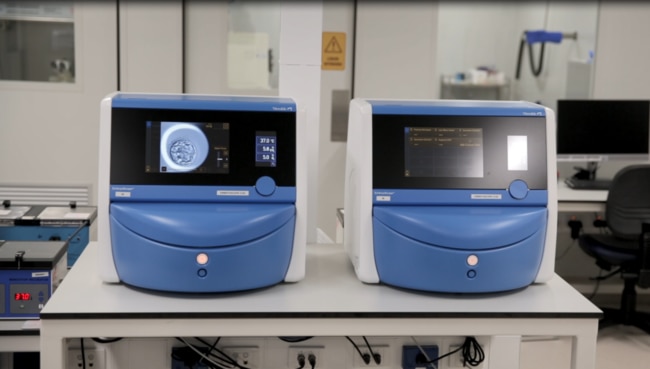 The EmbryoScope with a built-in time lapse camera.